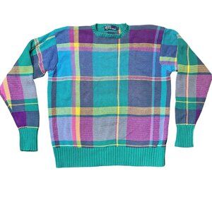 Vintage Polo Ralph Lauren Y2K Plaid Sweater XL 100% Cotton Preppy READ